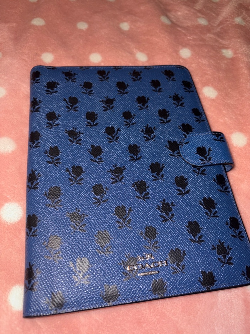 Coach Navy Blue Floral Leather Planner Journal Cover with Snap - Picture 2 of 13